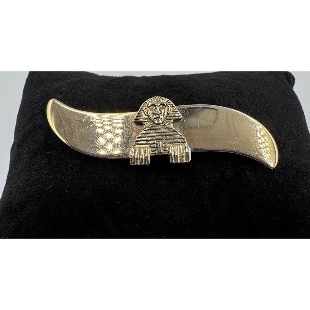 Rare Vintage Hobé Signed Gold Tone Egyption Revival Sphinx Lapel‎ Pin Brooch